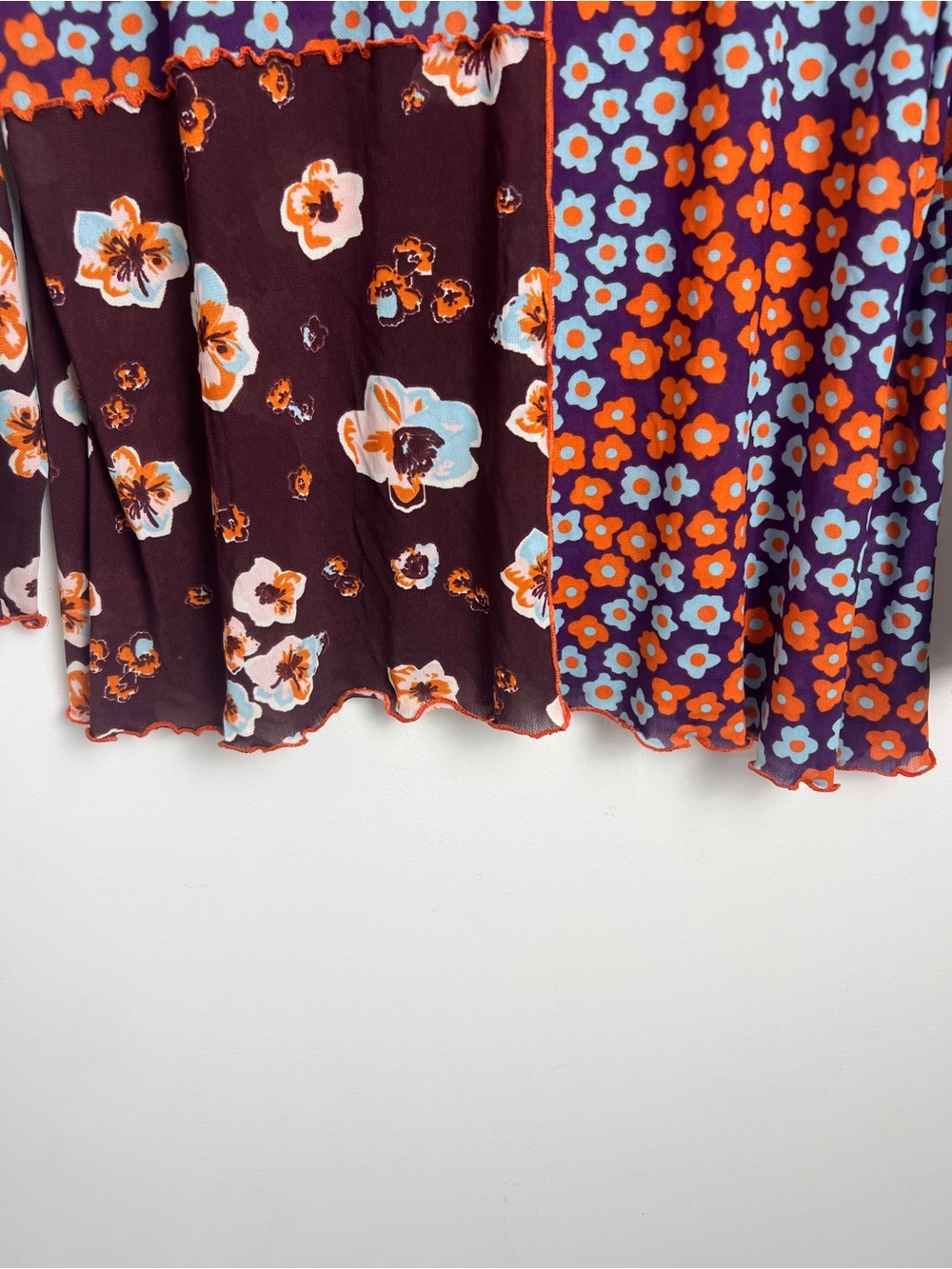 LOGO Layers By Lori Goldstein XL Purple Floral Patchwork Print Sheer Mesh Top - Picture 7 of 11